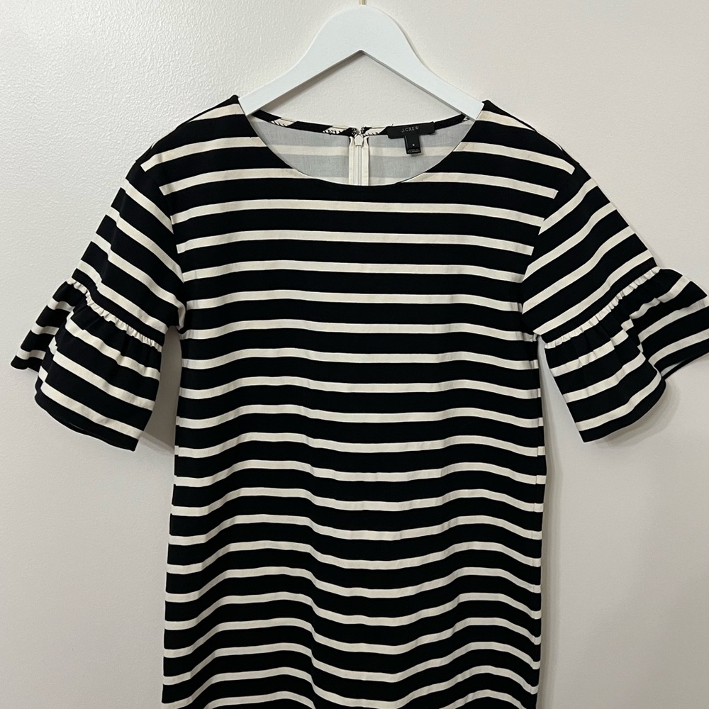 J. Crew Black and White Striped Ruffle Sleeve Dress Size Small Midi 100% Cotton - Picture 5 of 11